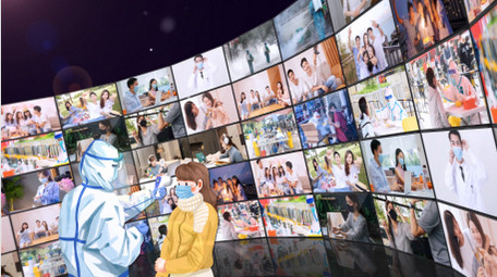 抗击疫情3D弧形滚动照片墙AE模板