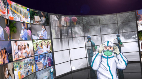 抗击疫情3D弧形滚动照片墙AE模板