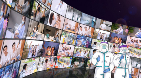 抗击疫情3D弧形滚动照片墙AE模板