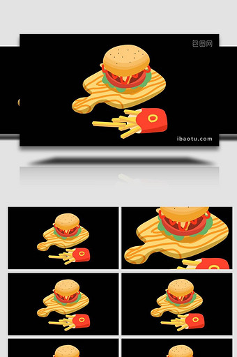 卡通写实汉堡薯条快餐食物MG动画图片
