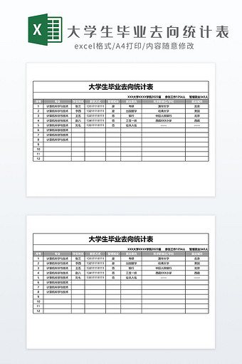 大学生毕业去向统计表Excel模板图片