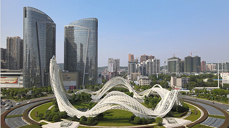 城市交通武汉光谷广场综合体航拍视频