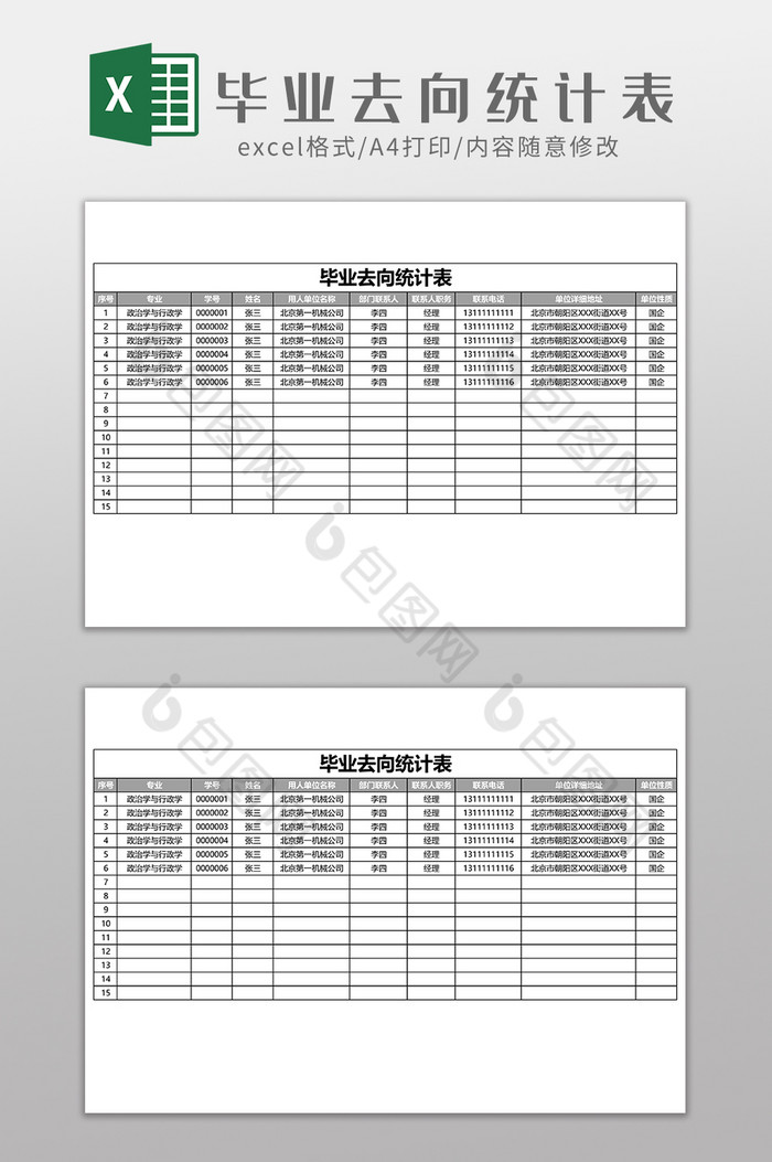 学生毕业去向统计表Excel模板图片图片