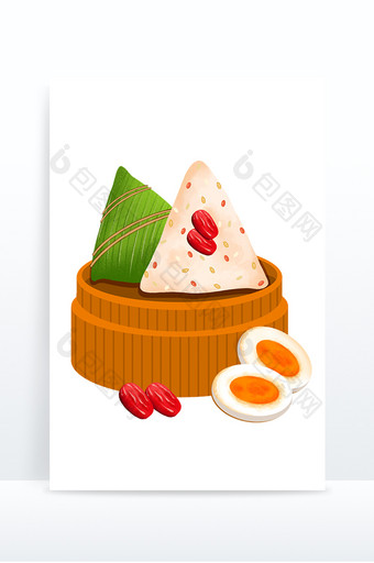卡通手绘端午节粽子红枣咸鸭蛋元素插画图片