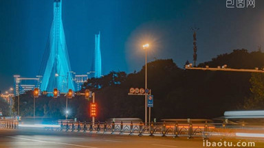 城市地标实拍湖北宜昌夷陵长江大桥夜景延时