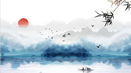 中国风简约水墨山水画古风竹叶背景视频