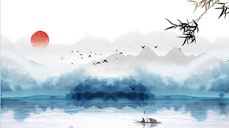 中国风简约水墨山水画古风竹叶背景视频