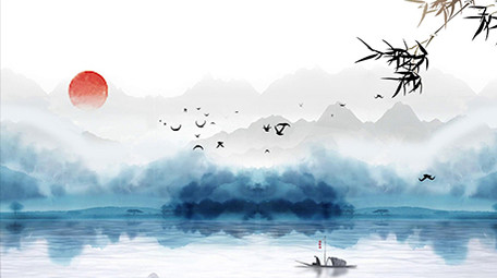 中国风简约水墨山水画古风竹叶背景视频