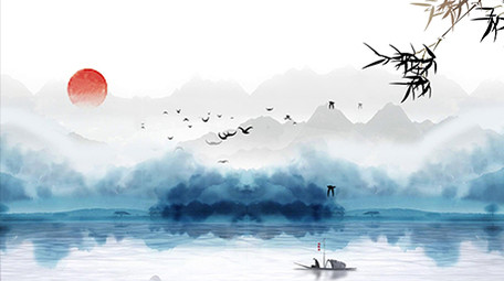 中国风简约水墨山水画古风竹叶背景视频