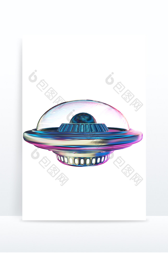 蓝粉幻彩元宇宙金属风UFO飞船元素模型图片图片