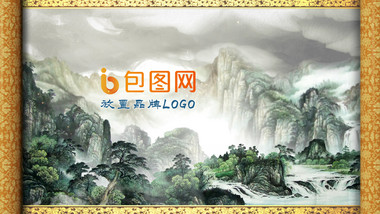 卷轴水墨山水主视觉背景视频AE模板
