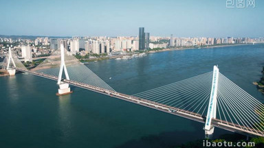 城市地标航拍宜昌夷陵长江大桥跨江大桥实拍