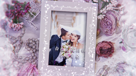 花边相框水墨晕染转场爱情照片相册AE模板