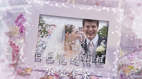 花边相框水墨晕染转场爱情照片相册AE模板