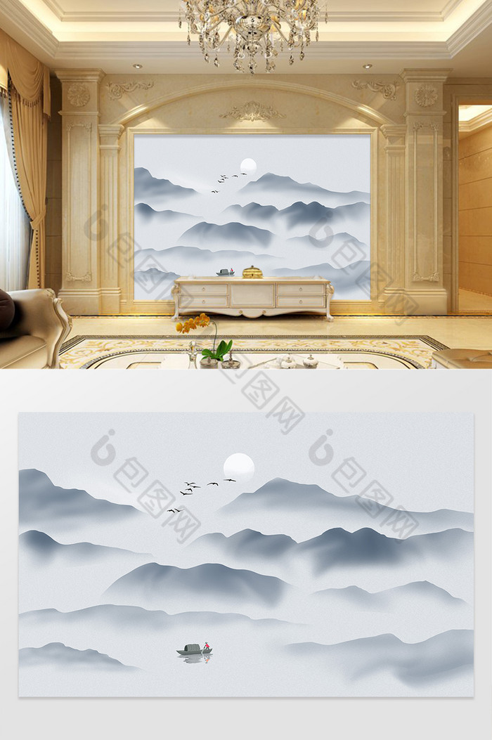中式意境水墨山水装饰画图片图片