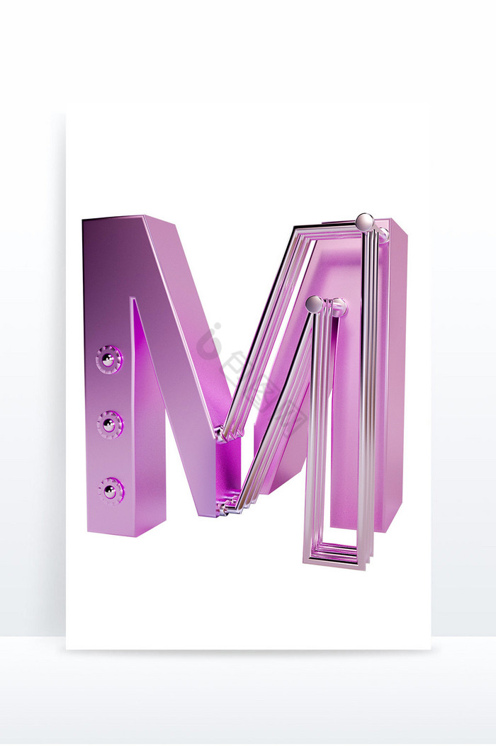 紫色质感金属字母M元素