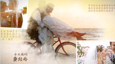 水墨晕染转场婚礼爱情照片展示动画AE模板