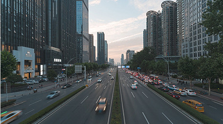 城市交通车来车往日转夜延时视频