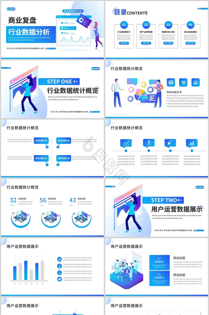 互联网商业数据分析复盘汇报PPT模板