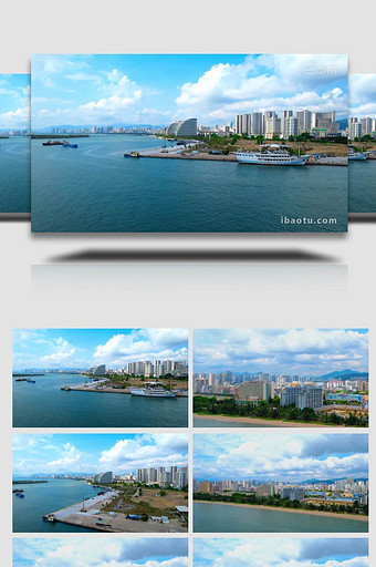 大气海南三亚城市群蓝天白云风景4K航拍图片