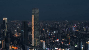 城市夜景航拍湖南长沙IFS国金中心夜景视