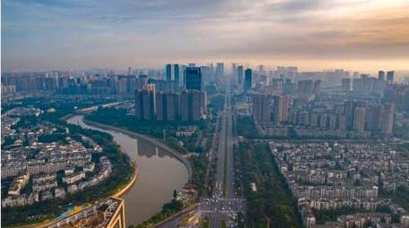 震撼成都天府街道城市日出车流8K航拍延时