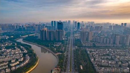 震撼成都天府街道城市日出车流8K航拍延时