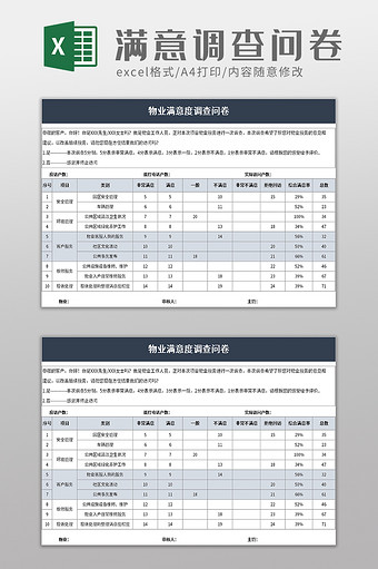 满意度调查问卷excel模板图片