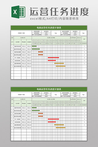 通用电商运营任务进度计划表excel模板图片