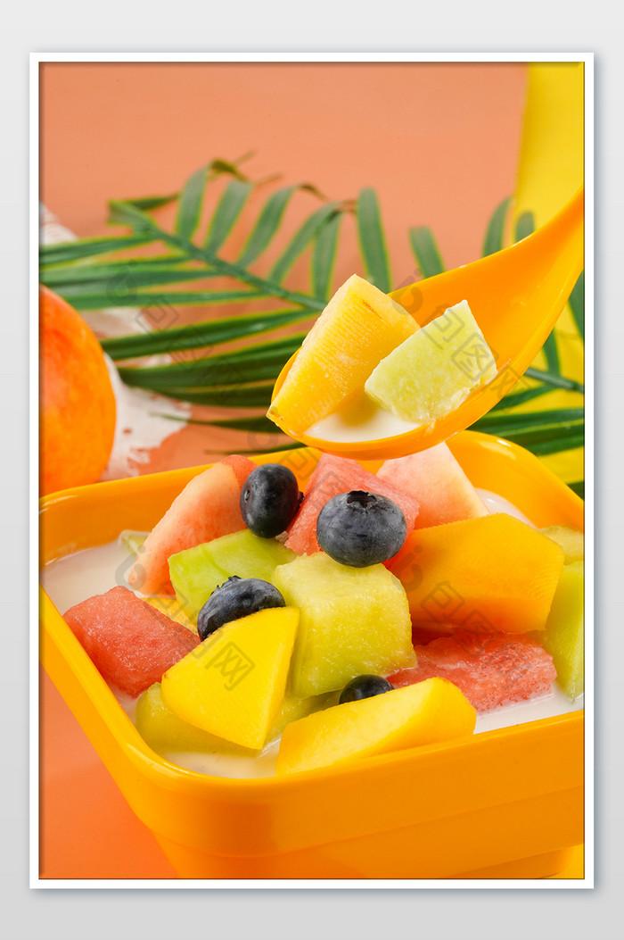 夏季美食水果捞西瓜黄桃甜瓜图片图片