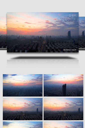 无锡城市唯美朝霞日出红色天空4K航拍图片