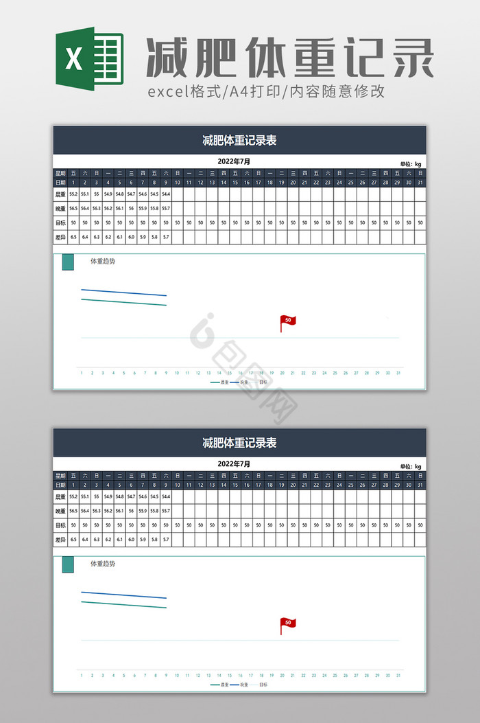 简洁减肥体重记录表excel模板