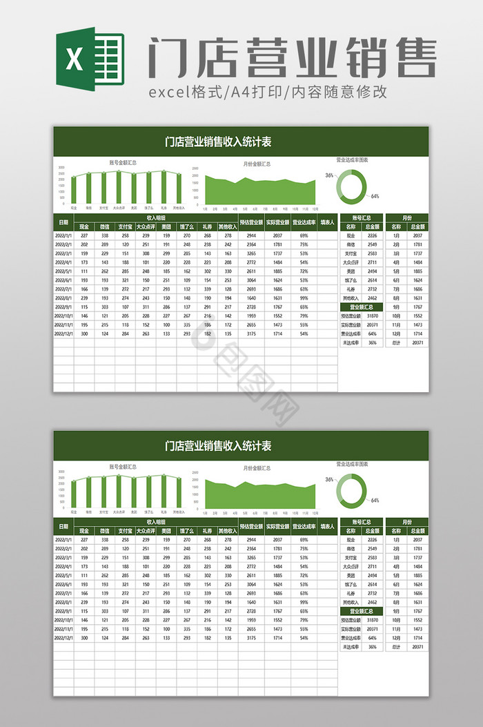 门店营业销售收入统计表excel模板