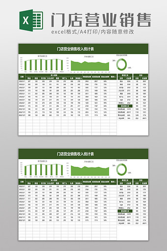 门店营业销售收入统计表excel模板图片