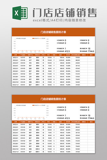 门店店铺销售额统计表excel模板图片