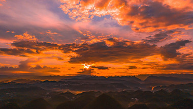 自然风光日落耶稣光烧霞航拍红色晚霞壮丽风