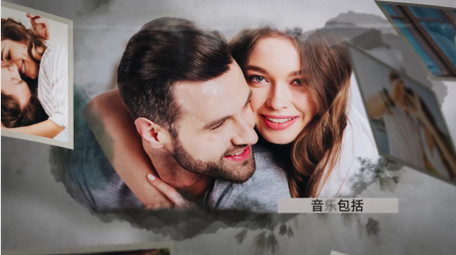 水墨涂鸦晕染温馨浪漫婚礼照片相册AE模板