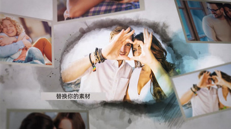 水墨涂鸦晕染温馨浪漫婚礼照片相册AE模板