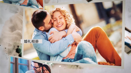 水墨涂鸦晕染温馨浪漫婚礼照片相册AE模板
