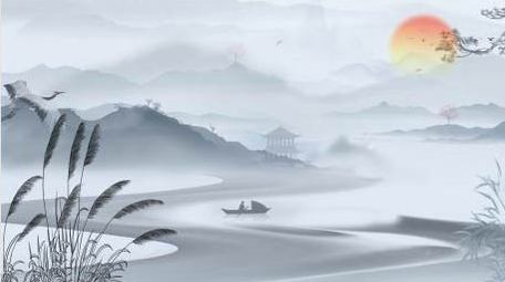 古中国风水墨山水海报背景