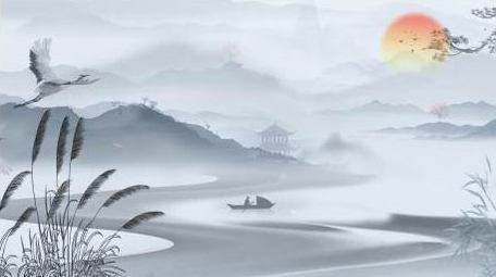 古中国风水墨山水海报背景