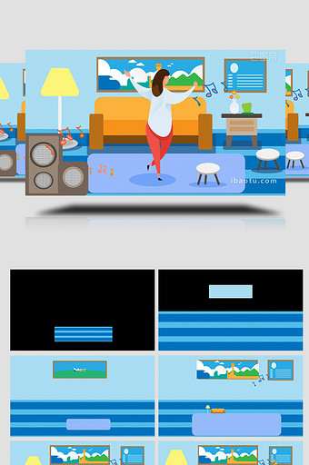 易用卡通mg动画女孩在家听音乐跳舞图片