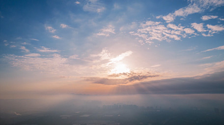 自然震撼日出照耀航拍延时