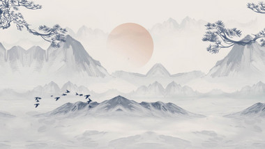 古风水墨山水元素背景视频素材
