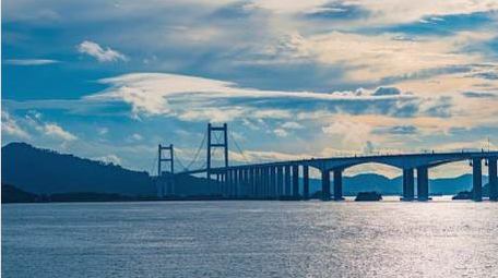 自然风光跨海大桥海洋蓝天白云延