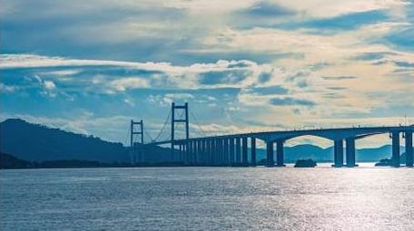 自然风光跨海大桥海洋蓝天白云延