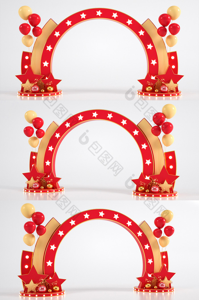 红色五角星国庆节美陈拱形门头图片图片