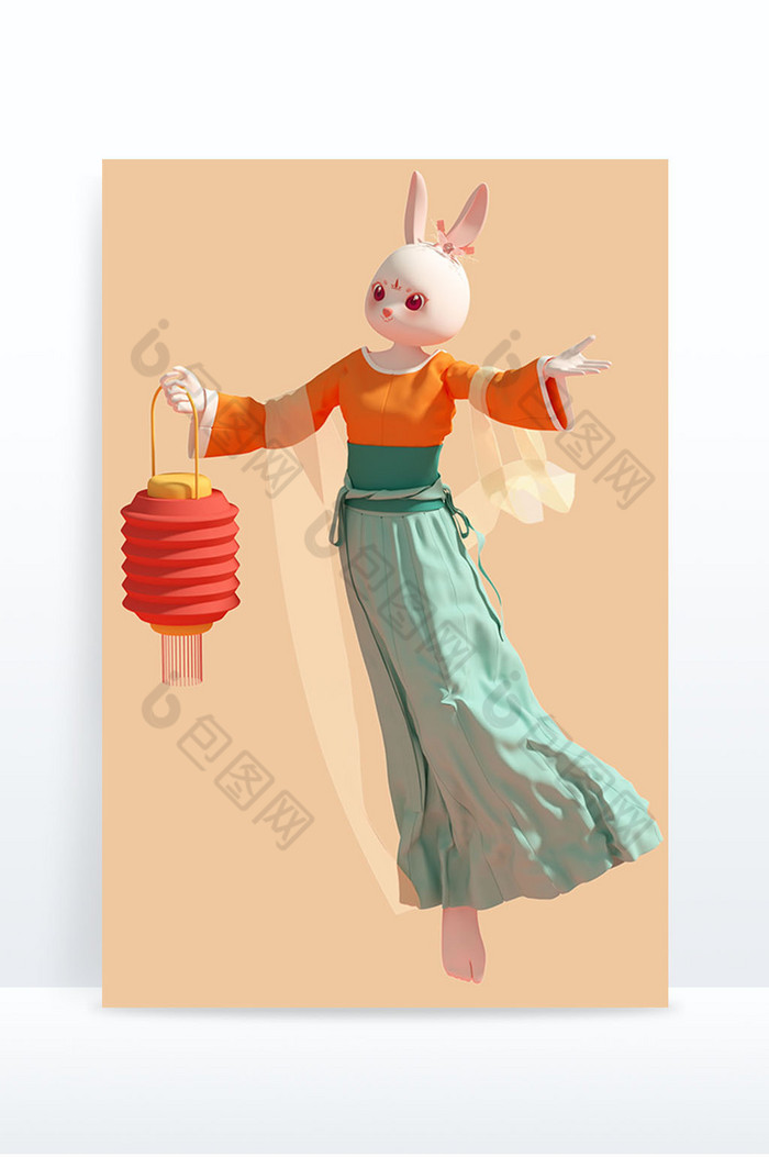 新年3D兔子手提灯笼国潮风形象图片图片
