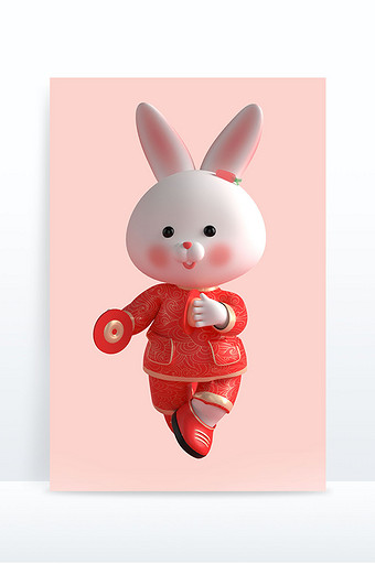 新年喜庆3D卡通兔子手拿铜锣图片