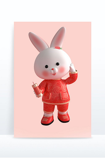 新年喜庆3D卡通兔子手拿鞭炮图片